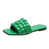 Fashion Design Weave Soft Slippers Women Summer 2023 Square Toe Flat Sandals Woman Plus Size Outdoor Beach Shoes