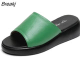 Women Flat Slides Shoes 2023 Summer Women Genuine Leather Wedges Platform Slippers Sandals For Women Casual