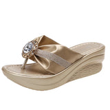 Women Summer Slippers Ladies Glitter PU Wedges Shoes Female Casual Slingbacks Sandals Comfortable Platform
