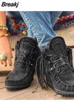 Women Ankle Boots Ladies Suede Shoes Tassel Single Boots Pop Tide Silp-on Boho Boots Women Flat Shoes Cowboy Shoes Short