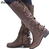 Women Knee Boots Thick Heels Zipper Lace Up Women's Buckle Shoes Woman Fashion Boot Punk Female Platform Boots Autumn Winter
