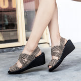 New Wedge Platform Weave Sandals Fashion Peep Toe Comforty Breathable Mom Shoes Female Casual Thick Bottom Sandalias