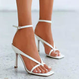 Women Summer Pumps Sandals High Heels 9CM Shoes Flip Flops Ankle Strap Sexy Square Toe Sliod Buckle Party Sandals Zapatos