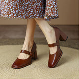 Fashion Spring Autumn Pumps Women High Heels Shoes Chunky Heels Buckle Loafers Platform Black Brown Retro Heels Women