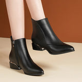 Ankle Boots Women High Heel Pointed Toe Short Boots Autumn/Winter Mature Style Black Side Zipper Thicks Heel Women