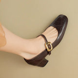 2024 New Silver Square-Headed Mary Jane Shoes With Thick Heels And Single Shoes With Shallow Mouth Buckle High-Heeled