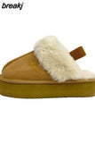 35-43 New Fashion Winter Plush Cotton Slippers Women Flats Shoes Platform Casual Home Suede Fur Warm Slingback Flip