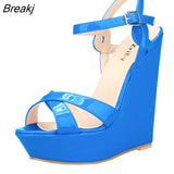 Open Toe Ankle Strap Platform Wedge Women Sandals 14cm Super High Heels Gladiator Ladies Shoes Buckle