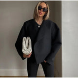 Brown Cropped Cotton Jackets Casual Fashion Long Seeve Cardigan Coat Women 2023 Ins New Commuter Female's Woolen