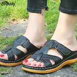 Summer Fashion Women's Hollow Out Wedge Sandals Platform Half Opened Toe Slippers Womens Shoes Comfort Plus Size