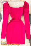 Women Elegant Square Neck Long Sleeve Bodycon Mini Dress 2023 Fashion Spring Slim Party Club Dress Vestidos Fashion