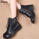 women shoes 2023 spring genuine leather Female short boots women booties British Lace-Up retro women Motorcycle