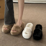Winter Wedge Fluffy Slippers Woman 2023 New Home Fur Slippers for Women Chunky Platform Slides Cozy Fuzzy Indoor