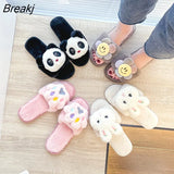 Slippers Women's 2022 Winter New One Word Cotton Slippers Cute Cartoon Home Panda Plus Size Warm Plush Slippers Mujer