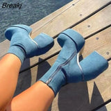 Boots Women Fashion High Platform Shaped High Heel Boots Chunky Heels Zipper Designer Shoes 44 Platform Shoes Women