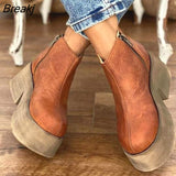 Zipper Platform Boots women High Heels Ladies Platform Boots solid Color Trend Faux Leather