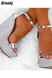 2023 New Fashion Plus Size 45 Wedge High Heels Summer Sandals Female Buckle Strap Platform Party Shoes Woman