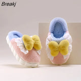 Women's Cotton Slippers 2023 Fashion Bow Knot Winter Plush Cotton Slippers Princess Lace Slippers Winter Warm