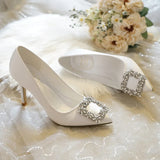Style Pointed High Heel White Wedding Shoes Rhinestone Bridal Shoes Small Size Shoes 33-43 Sizes Dress Party
