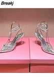 PVC Women Shoes Pointy Toe Ankle Cross Tied High Heel Sandals Woman 2023 Sexy Diamond Party Runway Sandals Female