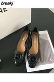 Flats Shoes Woman Brand Metal Buckle Round Toe Ballerina Comfortable Shallow Slip on Casual Ballet Embroidery Black