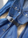 Vintage Blue Denim Dress Women Autumn Lapel Collar Full Sleeve Single breasted Korean Work OL Jeans Long Maxi