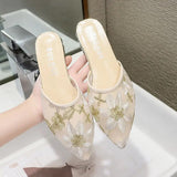 for Women 2023 Pointed Toe Woman Slippers Off White Slides Transparent Summer Mules Low Heel Sandals Clear Sale 39 Y F