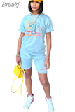 Women Two Piece Sets Summer Letter Print Round Neck Tshirt And Shorts Tracksuits Casual Female Jogger Matching
