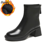 Boots for Women Fashion Chunky Heels Ankle Boots Female Winter White Warm Plush Short Boots Shoes Ladies High Heel