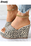 Dropship Platform Wedges Mules Sandals 2023 Summer New Floral Pattern Slide Sandals Comfy Beach Shoes Outside Slider