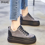 Shoes Women Sneakers Flat Platform Shoes Genuine Leather Warm Women Casual Shoes Ladies Height Increasing 5cm