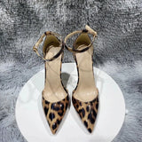 Ankle Strap Women Leopard Pointy Toe High Heel Shoes Summer Sexy Ladies Fashion Party Dress Stiletto Pumps 120 100