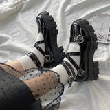Lolita Shoes Platform Round Head Thick Heel Cross Bandage Women Shoes Kawaii Shoes Cosplay Mary Jane Shoes Heart