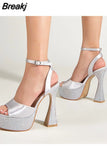 High Heels Women's Sandals Summer 2023 Fashion Party Banquet Ankle Buckle Shoes Rhinestones Open Toe Comfy Ladies