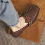 Spring Autumn Square Head Belt Buckle Loafers Women's New Retro Small Leather Comfortable Shoes All-match Single