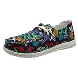 Spring New Flat Women Shoes Fashion Canvas Print Lace Up Loafers Shoes Woman Lightweight Non-Slip Casual Flats