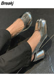 Toe Women Pumps Genuine Leather Round Heel Shoes Summer Luxury Brand Silver Designer Sandals 2023 Stylish Slingback