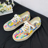 Women Canvas Shoes 2023 Rainbow Design Canvas Shoes Women Lace Up Casual Shoes Ladies Graffiti Flat Shoes Zapatos
