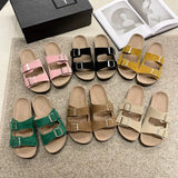 New Summer Women Slippers Fahsion Beach Cork Slippers Casual Double Buckle Non-slip Slides Women Slip On Flip Flop