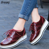 Women Platform Shoes Woman Brogue Patent Leather Flats Lace Up Footwear Female Flat Oxford Shoes For Women