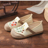 Embroidered Women Handmade Linen Canvas Slip-On Loafers Comfortable Low Top Sneakers Vegan Ladies Bohemian