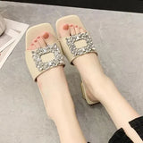 heel Med Shoes Woman 2023 Glitter Slides Slippers Summer Fashion Pantofle Block Jelly Luxury New Rubber Crystal Hoof