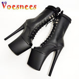 Sexy Fish Mouth Short Boots Waterproof Platform Steel Tube Dance Shoes Nightclub Model Show High Heels Women's Plus Size