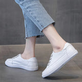 Women Genuine Leather Sneakers Large Size Little White Shoes Fashion Ladies Vulcanized Shoes Woman Summer Flats