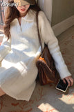 Autumn Knitted Y2k Mini Dress Elegant Sweater Woman Pure Color Korean Fashion Dress Casual Party Long Sleeve Dress