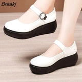 2023 Spring Autumn Leather Women's Fashion High Heels Pumps Wedges Black Color Female Platform Shoes Large Size