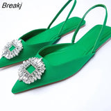 2023 Spring Autumn Fashion Trend Rhinestone Elegant Wedding Shoes Mules Fairy Pointed Toe Flat Chunky High Heels
