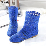 Shoes Breathable Mesh Summer Boots Women Flat Heel Ankle Botas Womens Boots Fashion Cut-Outs Brand