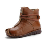 And Winter New Head Layer Cowhide Flat Bottom Soft Bottom Ankle Boots National Wind Leather Retro Martin Boots Warm And Comfortable Cotton