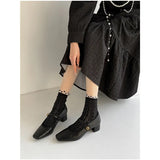 Maillard Square Head Mary Jane Shoes 2024 Early Spring New Thick Heel One-Word Buckle Single Boot Vintage Women's